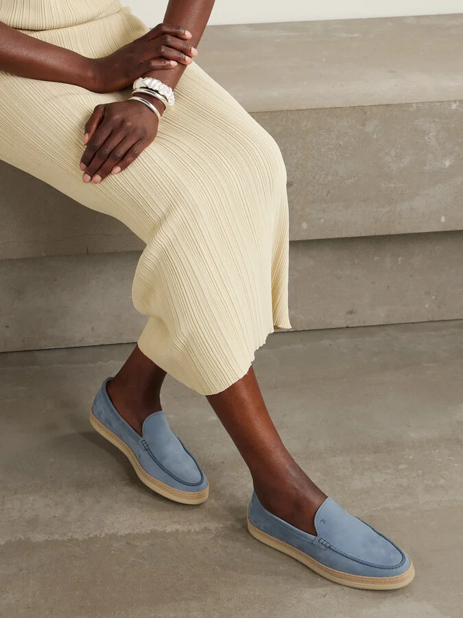 Tod's - Gomma Raffia-trimmed Nubuck Loafers - Blue - Image 2