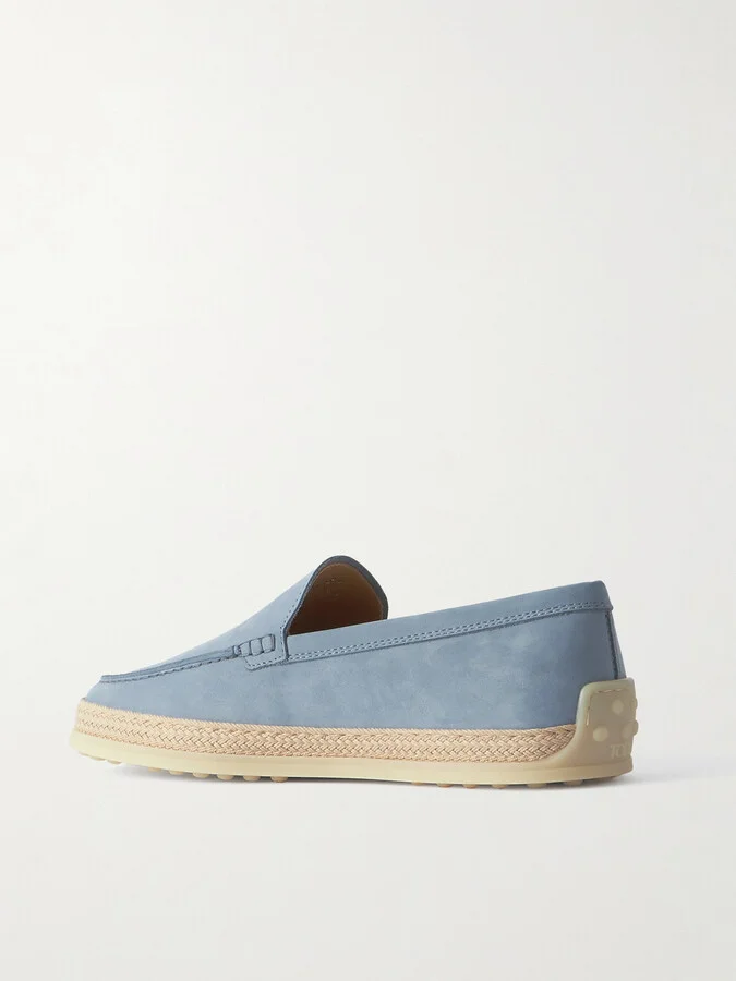 Tod's - Gomma Raffia-trimmed Nubuck Loafers - Blue - Image 3