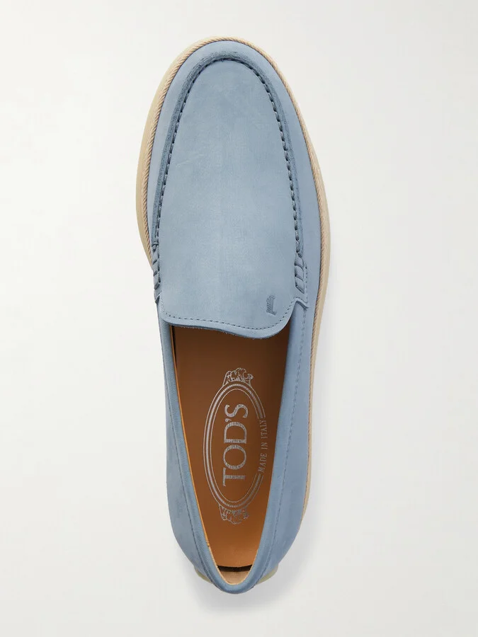 Tod's - Gomma Raffia-trimmed Nubuck Loafers - Blue - Image 5