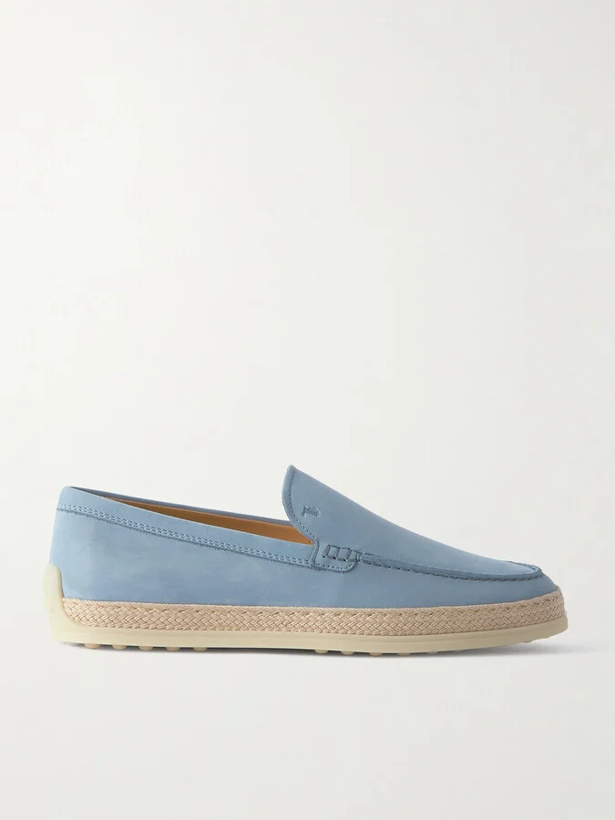 Tod's - Gomma Raffia-trimmed Nubuck Loafers - Blue