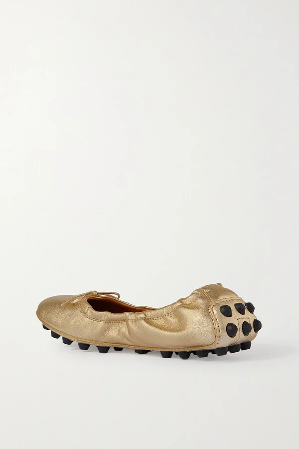 Tod's - Gommino Bubble Metallic Leather Ballet Flats - Gold - Image 3
