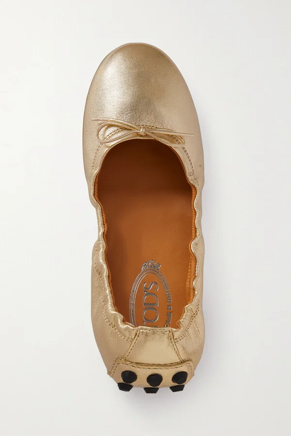 Tod's - Gommino Bubble Metallic Leather Ballet Flats - Gold - Image 5