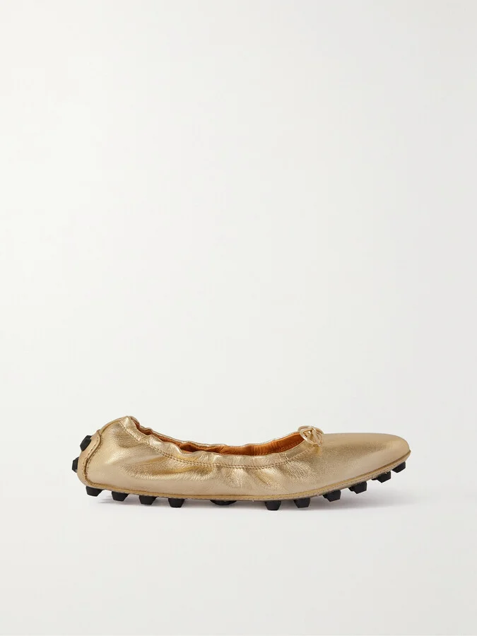 Tod's - Gommino Bubble Metallic Leather Ballet Flats - Gold