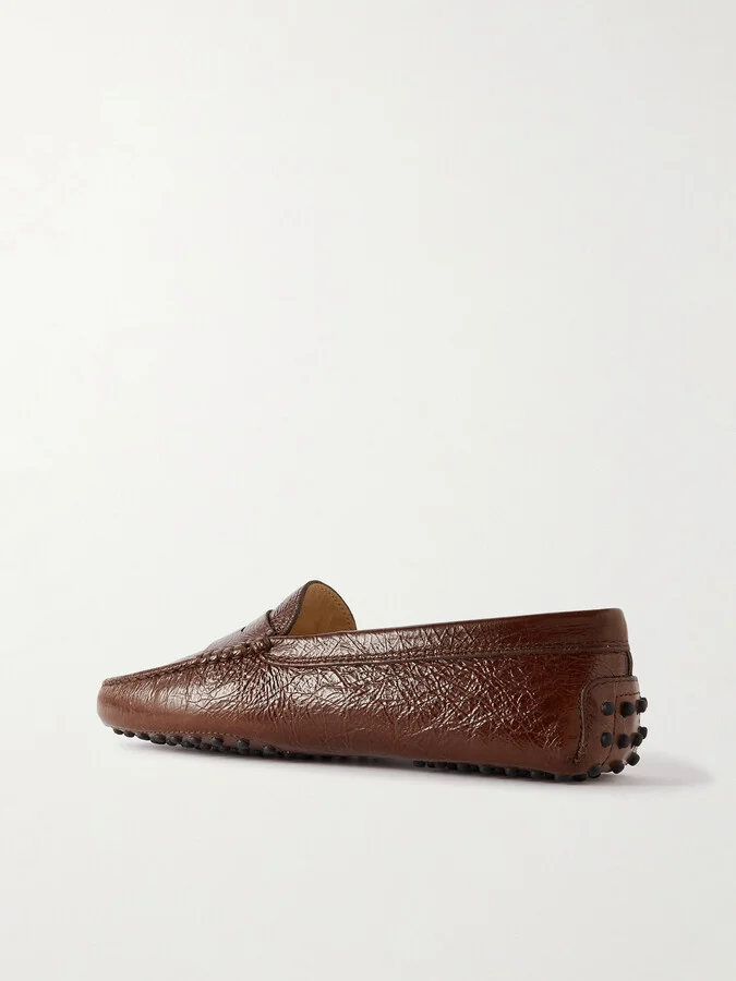 Tod's - Gommino Crinkled Glossed-leather Loafers - Brown - Image 3