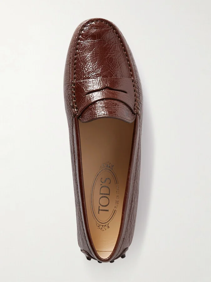 Tod's - Gommino Crinkled Glossed-leather Loafers - Brown - Image 5