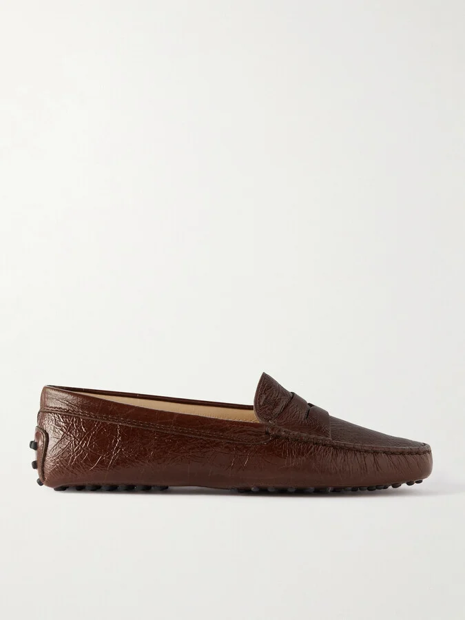 Tod's - Gommino Crinkled Glossed-leather Loafers - Brown