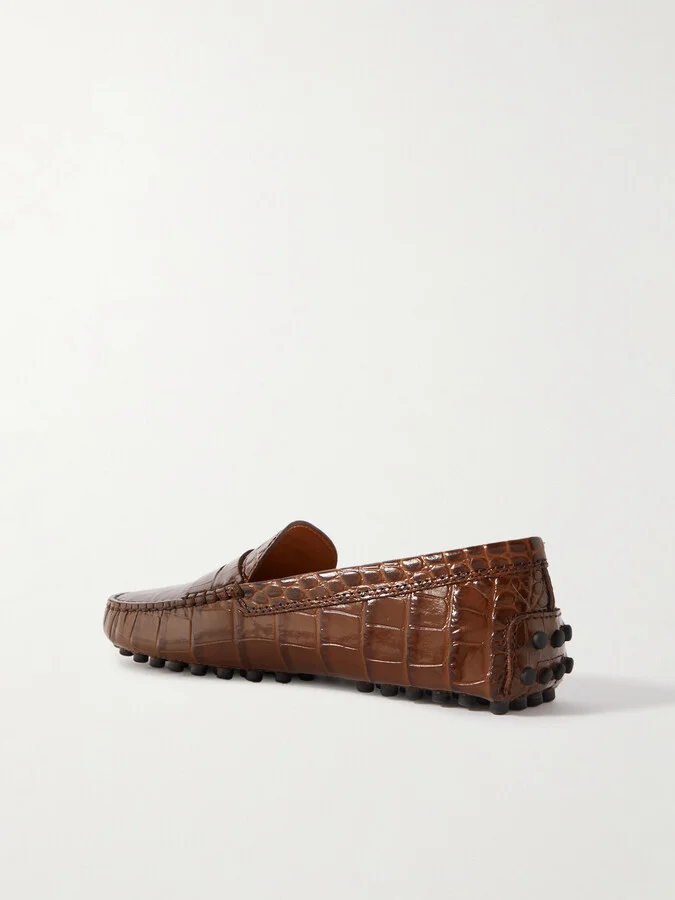 Tod's - Gommino Croc-effect Leather Loafers - Brown - Image 3