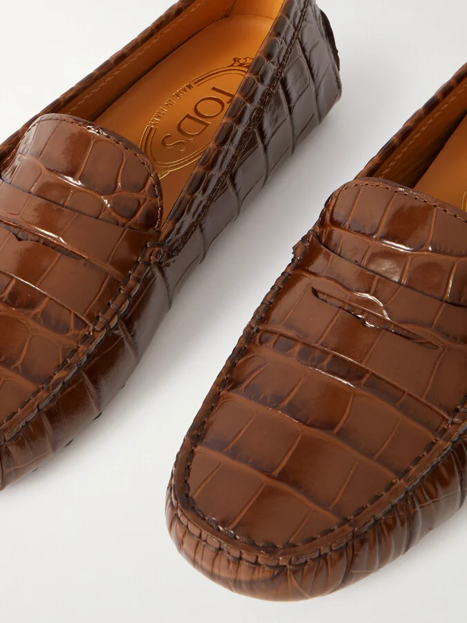 Tod's - Gommino Croc-effect Leather Loafers - Brown - Image 4