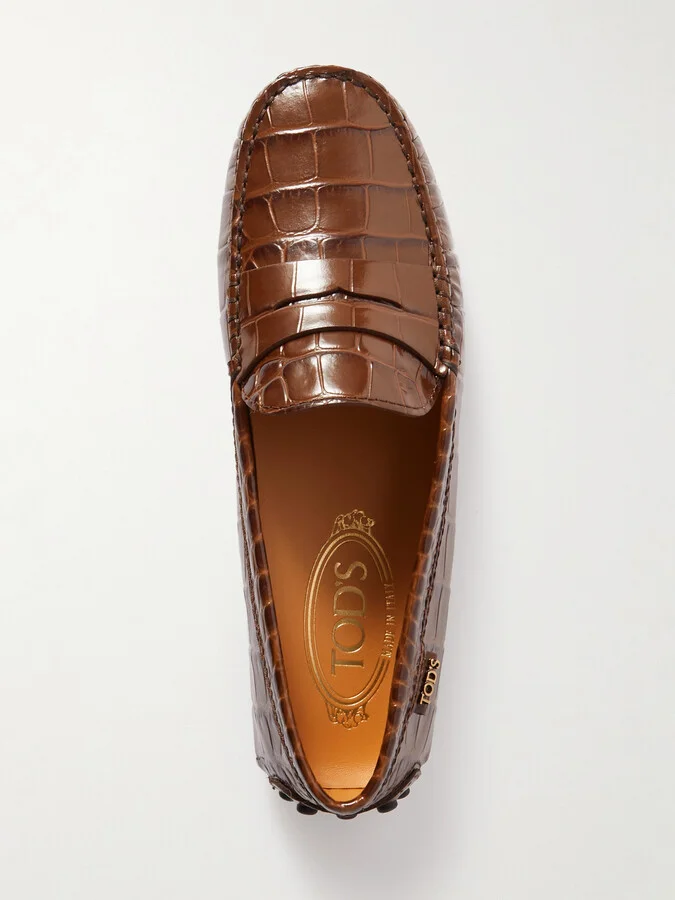 Tod's - Gommino Croc-effect Leather Loafers - Brown - Image 5