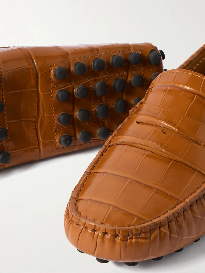 Tod's - Gommino Croc-effect Leather Loafers - Brown - Image 4