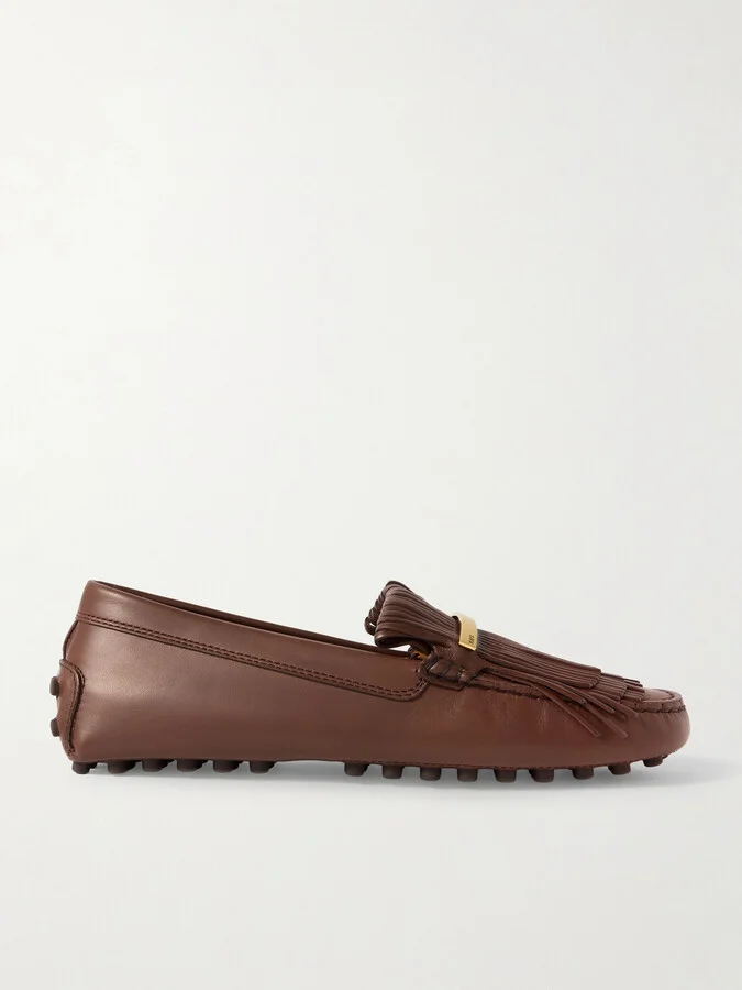 Tod's - Gommino Embellished Fringed Leather Loafers - Brown