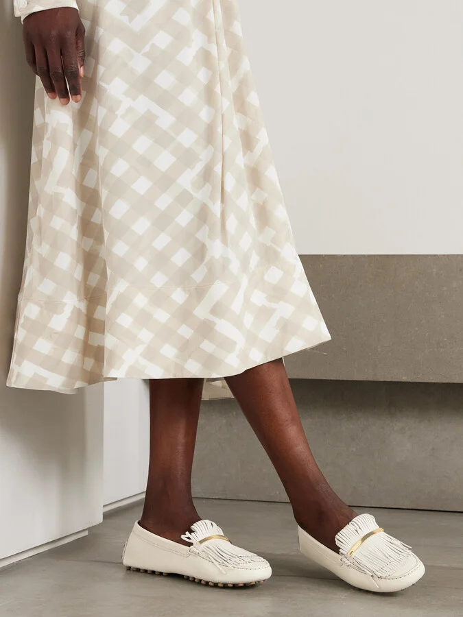 Tod's - Gommino Embellished Fringed Leather Loafers - Off-white - Image 2