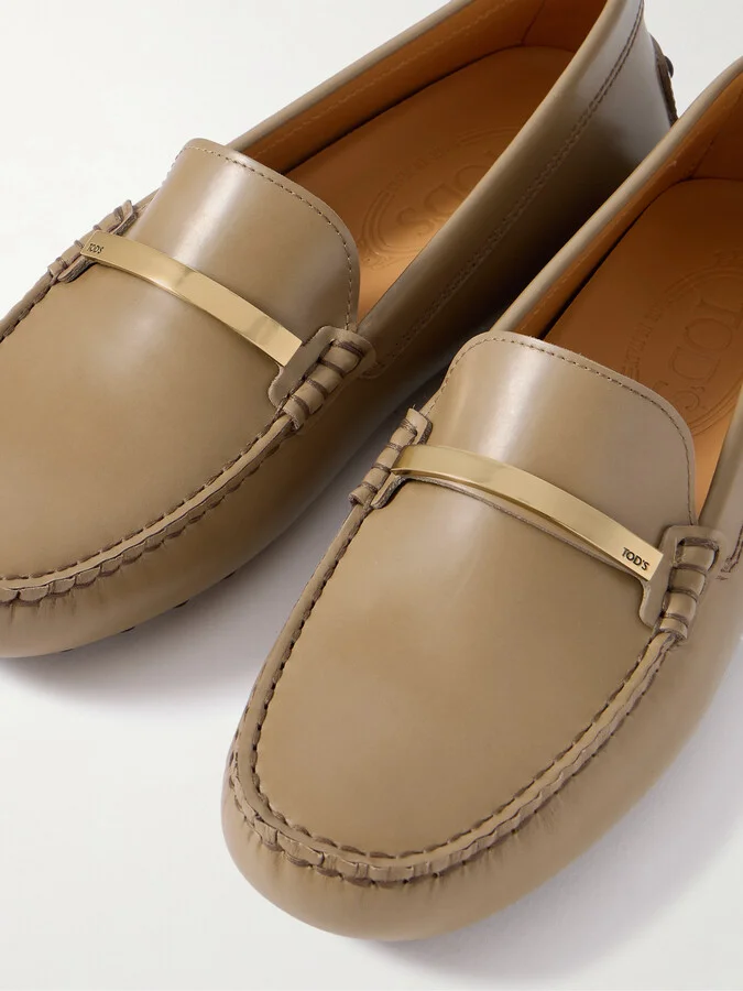 Tod's - Gommino Embellished Leather Loafers - Neutrals - Image 4