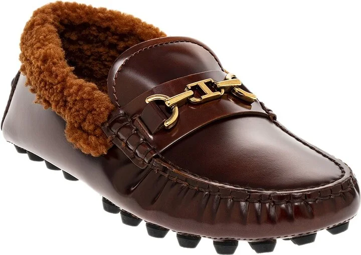 Tods Gommino Leather & Shearling Loafer
