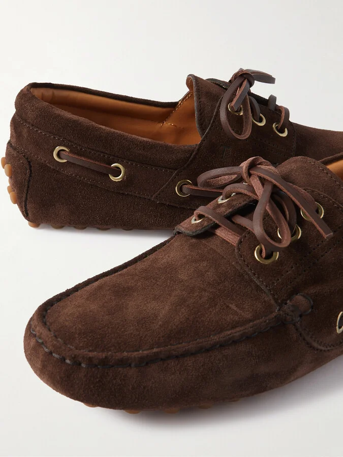 Tod's - Gommino Leather-trimmed Suede Boat Shoes - Brown - Image 4