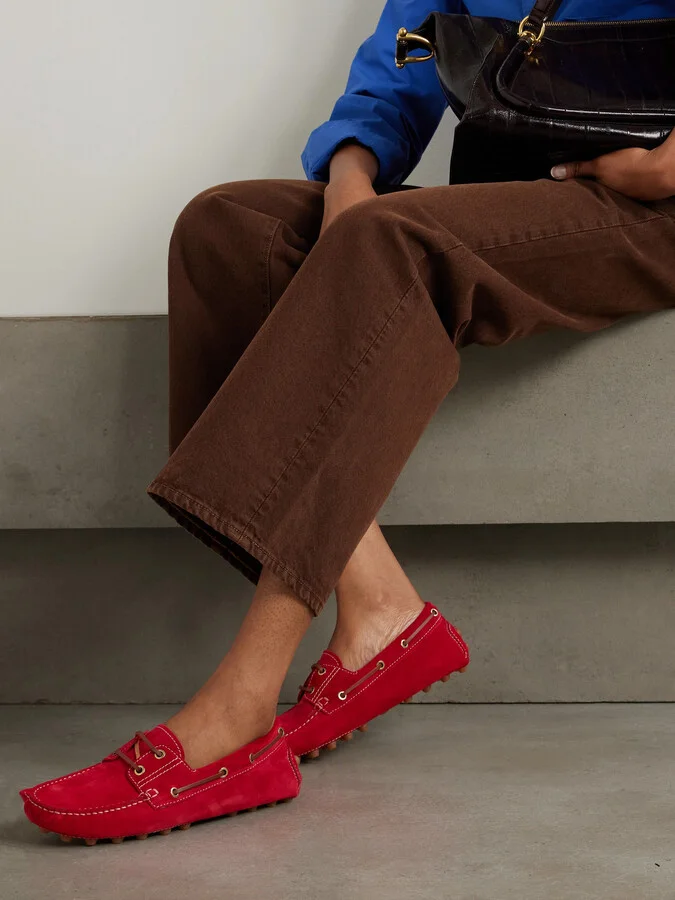 Tod's - Gommino Leather-trimmed Suede Boat Shoes - Red - Image 2