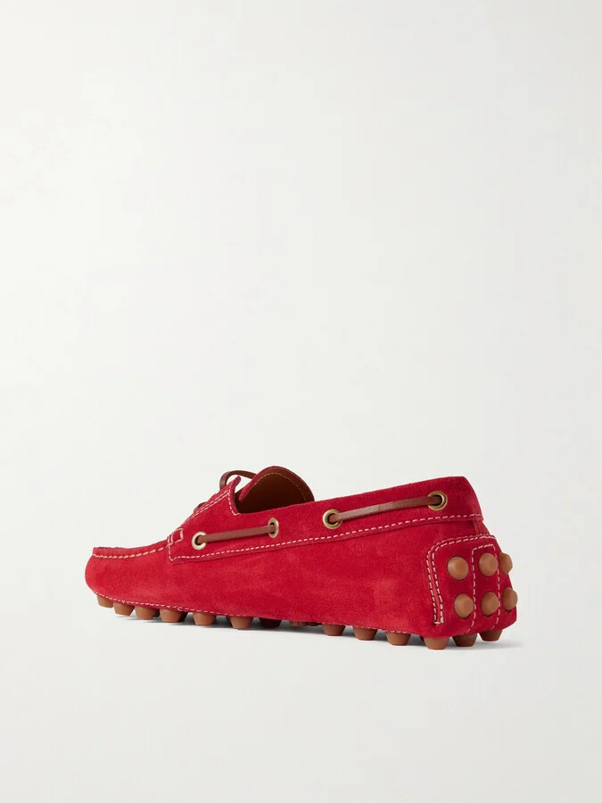 Tod's - Gommino Leather-trimmed Suede Boat Shoes - Red - Image 3