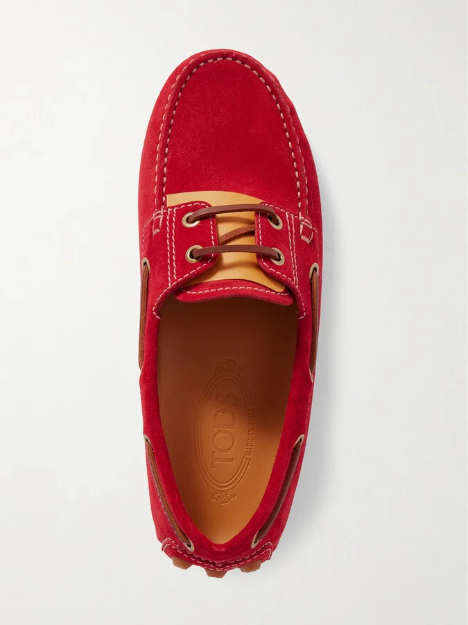 Tod's - Gommino Leather-trimmed Suede Boat Shoes - Red - Image 5