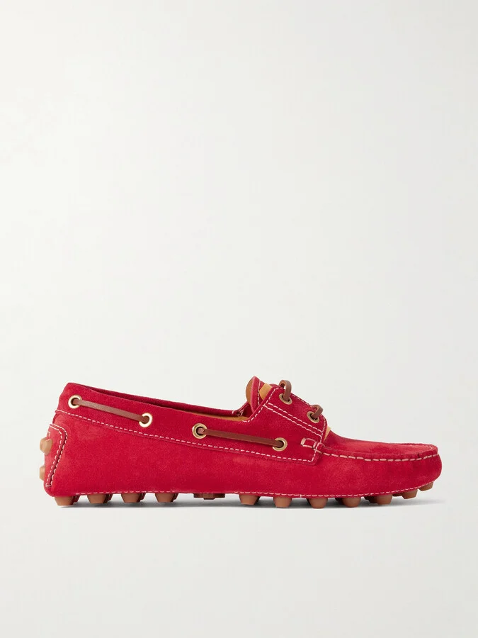Tod's - Gommino Leather-trimmed Suede Boat Shoes - Red