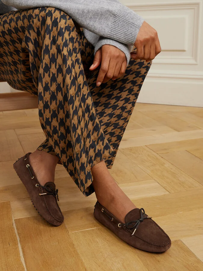 Tod's - Gommino Leather-trimmed Suede Loafers - Brown - Image 2