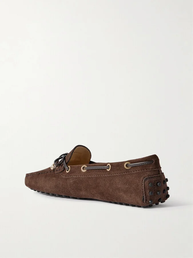 Tod's - Gommino Leather-trimmed Suede Loafers - Brown - Image 3