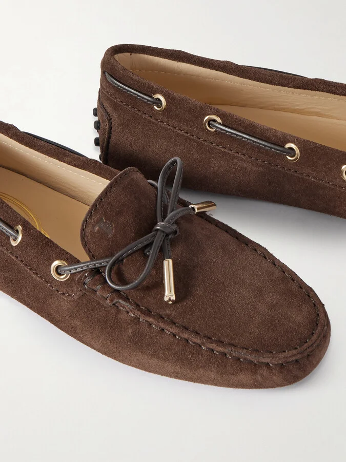 Tod's - Gommino Leather-trimmed Suede Loafers - Brown - Image 4