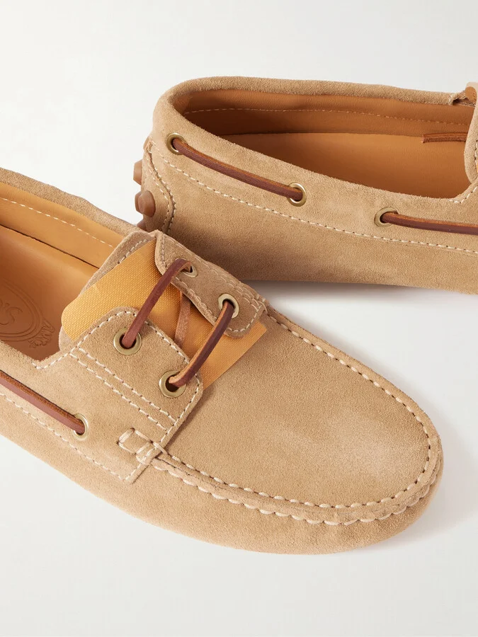 Tod's - Gommino Leather-trimmed Suede Loafers - Brown - Image 4