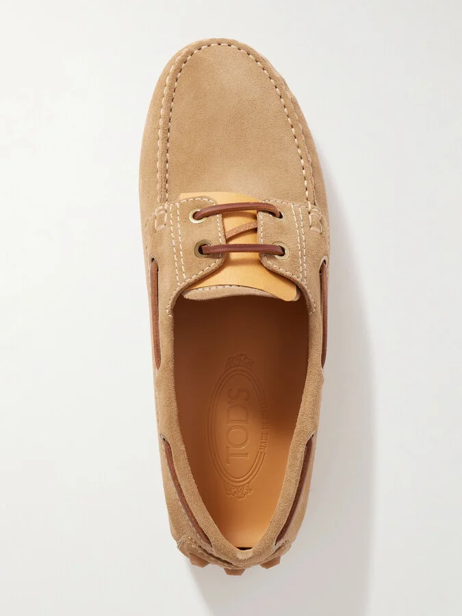 Tod's - Gommino Leather-trimmed Suede Loafers - Brown - Image 5