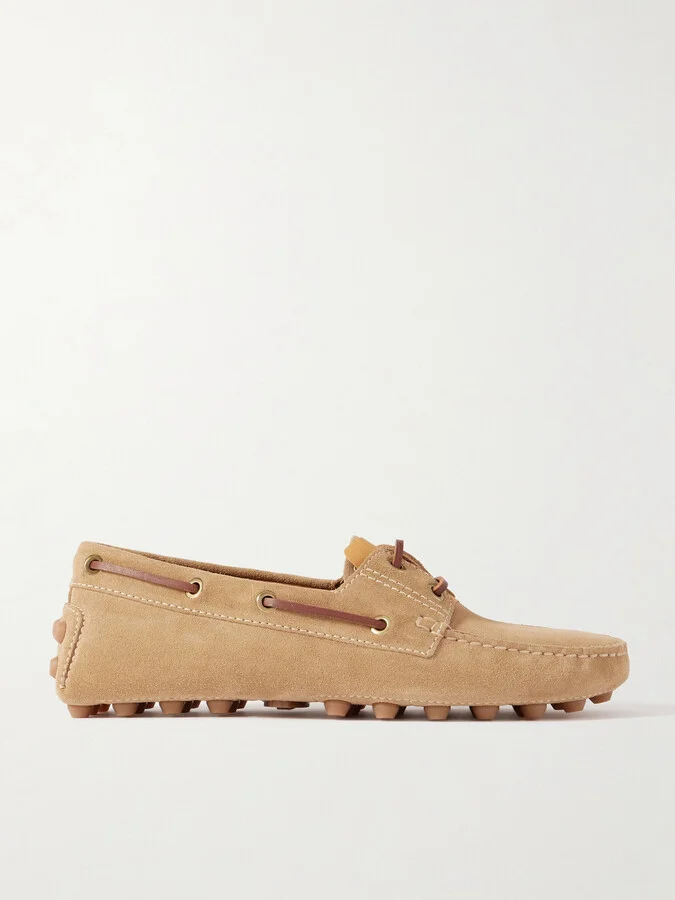 Tod's - Gommino Leather-trimmed Suede Loafers - Brown