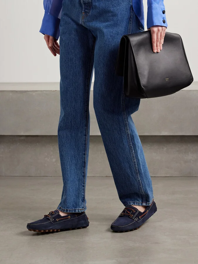 Tod's - Gommino Macro Leather-trimmed Suede Loafers - Blue - Image 2