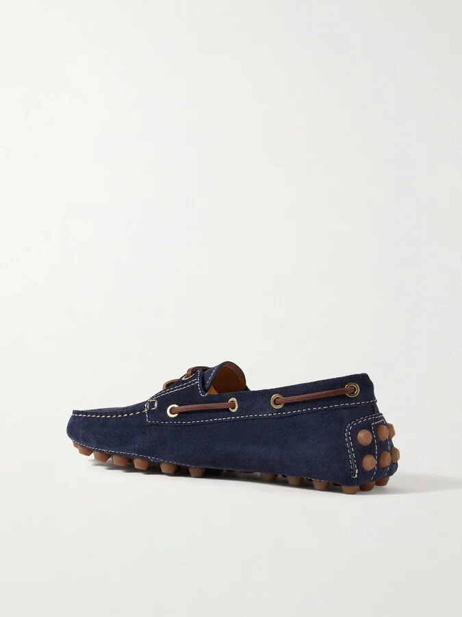 Tod's - Gommino Macro Leather-trimmed Suede Loafers - Blue - Image 3