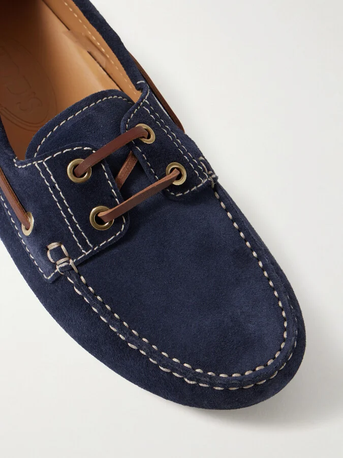 Tod's - Gommino Macro Leather-trimmed Suede Loafers - Blue - Image 4