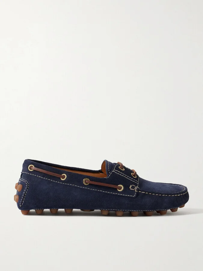 Tod's - Gommino Macro Leather-trimmed Suede Loafers - Blue