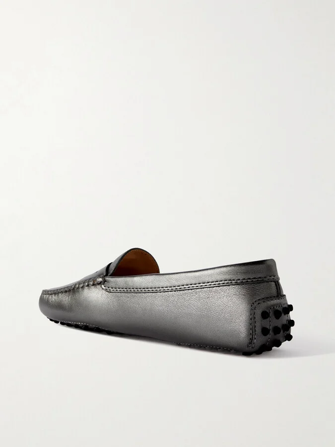 Tod's - Gommino Metallic Leather Loafers - Silver - Image 3
