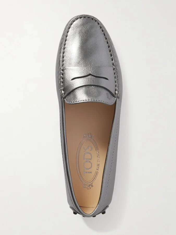 Tod's - Gommino Metallic Leather Loafers - Silver - Image 5