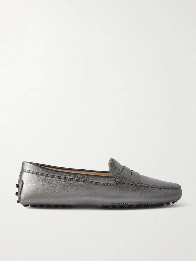 Tod's - Gommino Metallic Leather Loafers - Silver