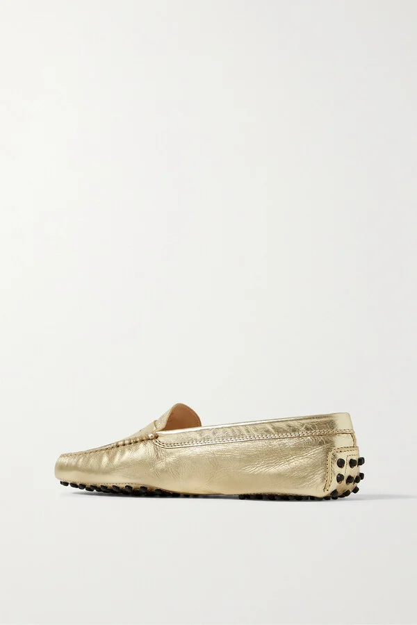 Tod's - Gommino Metallic Textured-leather Loafers - Gold - Image 3