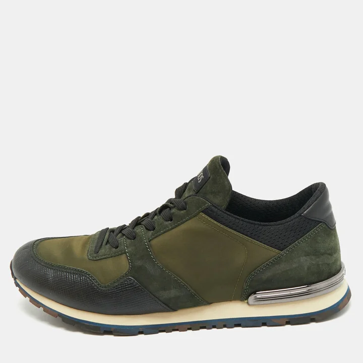 Tod's Green Nylon and Suede Low Top Sneakers Size 46.5