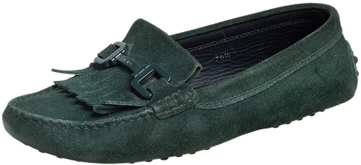 Tod's Green Suede Fringe Slip On Loafers Size 36.5