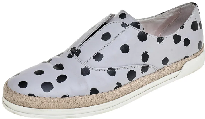 Tod's Grey/Black Dot Printed Leather Francesina Espadrille Slip On Sneakers Size 39.5
