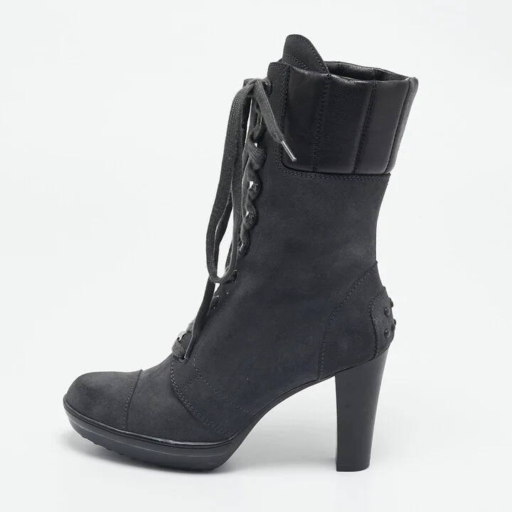 Tod's Grey/Black Suede and Leather Ankle Boots Size 36