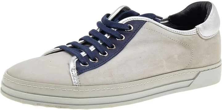 Tod's Grey/Blue Leather And Suede Low Top Sneakers Size 38