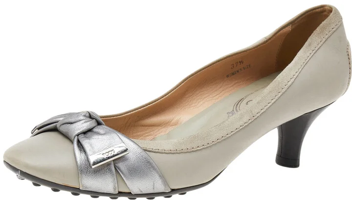 Tod's Grey Leather Bow Pumps Size 37.5