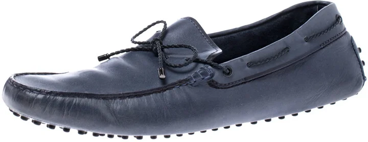 Tod's Grey Leather Bow Slip On Loafers Size 45.5