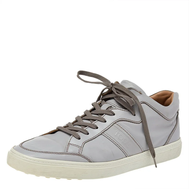 Tods Grey Leather Low Top Sneakers Size 42