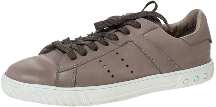 Tod's Grey Leather Perforated Detail Low Top Lace Up Sneakers Size 45.5