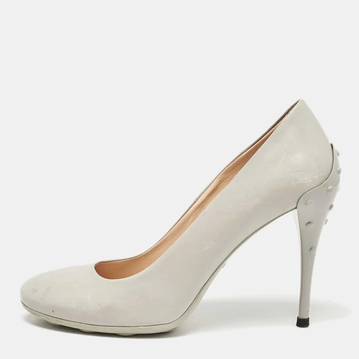 Tod's Grey Leather Round Toe Pumps Size 39.5