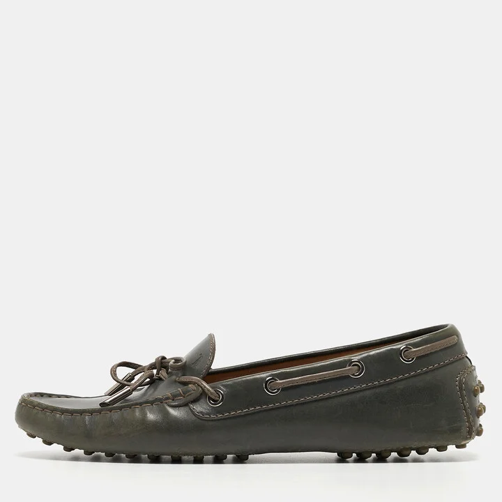 Tod's Grey Leather Slip On Loafers Size 39