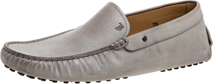 Tod's Grey Leather Slip On Loafers Size 41.5