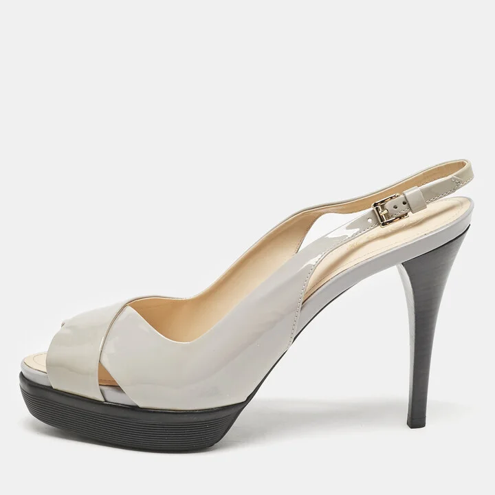 Tod's Grey Patent Leather Platform Slingback Sandals Size 40